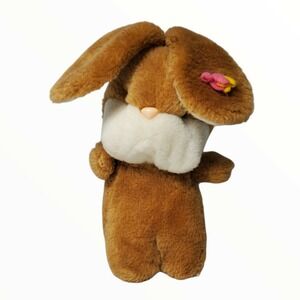 Vintage 1980 Bunny Rabbit Plush Gund Easter Stuffed Animal Brown Grey Spring 13"